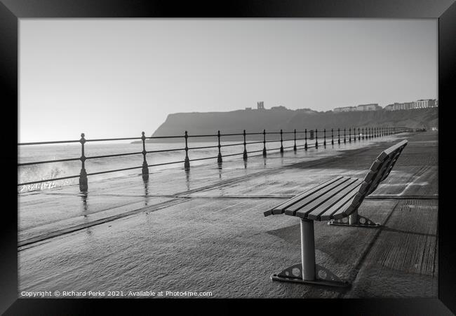 Empty seat Scarborough beach Framed Print by Richard Perks