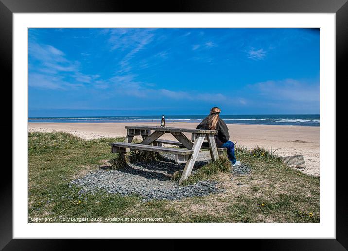 Alnmouth enjoying the view and a drink  Framed Mounted Print by Holly Burgess