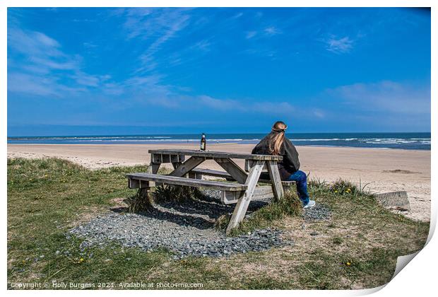 Alnmouth enjoying the view and a drink  Print by Holly Burgess