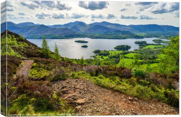 Derwentwater from the path on Walla crag  Canvas Print by John Henderson