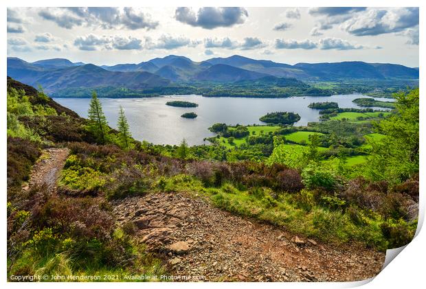Derwentwater from the path on Walla crag  Print by John Henderson