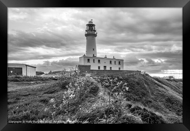 Enigmatic Beacon: Flamborough Lighthouse in Monoch Framed Print by Holly Burgess