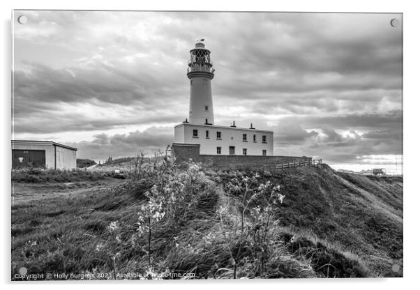 Enigmatic Beacon: Flamborough Lighthouse in Monoch Acrylic by Holly Burgess