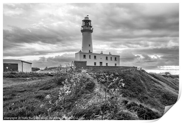 Enigmatic Beacon: Flamborough Lighthouse in Monoch Print by Holly Burgess