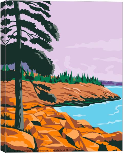 Acadia National Park in Southwest of Bar Harbor Maine United States WPA Poster Art Color Canvas Print by Aloysius Patrimonio