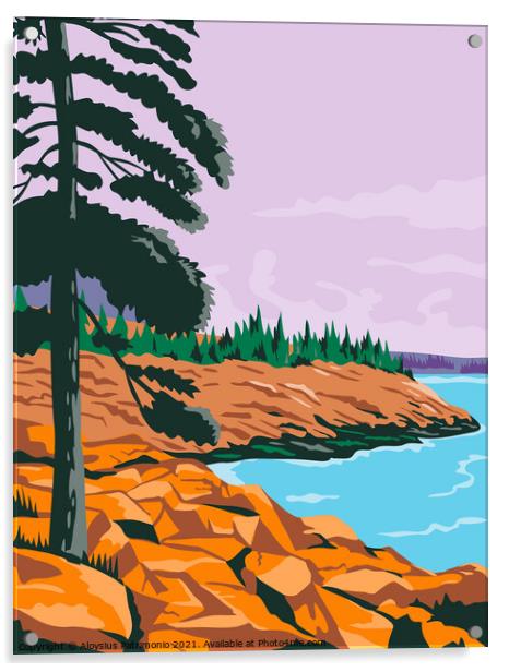 Acadia National Park in Southwest of Bar Harbor Maine United States WPA Poster Art Color Acrylic by Aloysius Patrimonio
