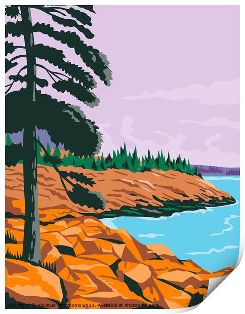 Acadia National Park in Southwest of Bar Harbor Maine United States WPA Poster Art Color Print by Aloysius Patrimonio