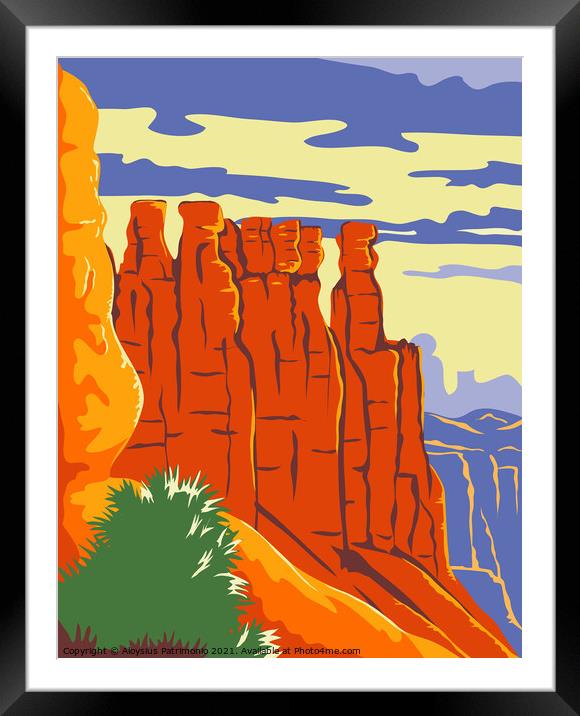 Bryce Canyon National Park in Paunsaugunt Plateau Garfield County and Kane County Utah WPA Poster Art Color Framed Mounted Print by Aloysius Patrimonio