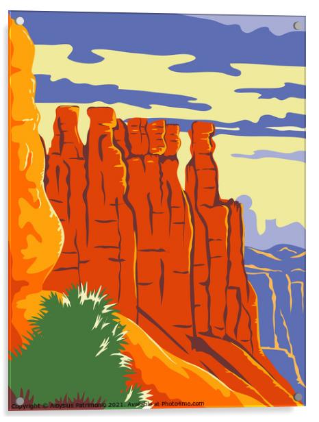 Bryce Canyon National Park in Paunsaugunt Plateau Garfield County and Kane County Utah WPA Poster Art Color Acrylic by Aloysius Patrimonio