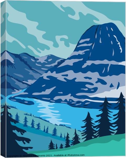 Glacier National Park and Kintla Lake in Montana United States WPA Poster Art Color Canvas Print by Aloysius Patrimonio