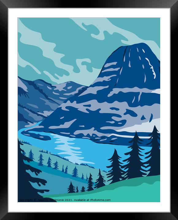 Glacier National Park and Kintla Lake in Montana United States WPA Poster Art Color Framed Mounted Print by Aloysius Patrimonio
