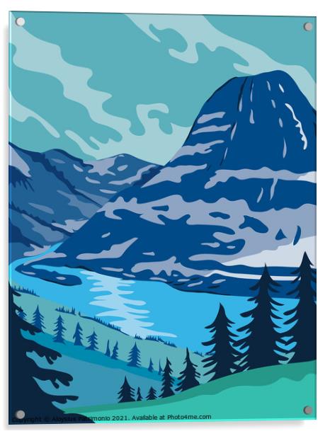 Glacier National Park and Kintla Lake in Montana United States WPA Poster Art Color Acrylic by Aloysius Patrimonio