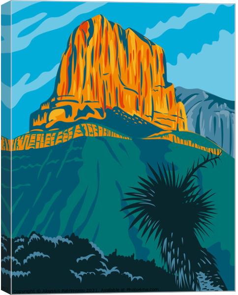Guadalupe Mountains National Park with El Capitan Peak Texas United States WPA Poster Art Color Canvas Print by Aloysius Patrimonio