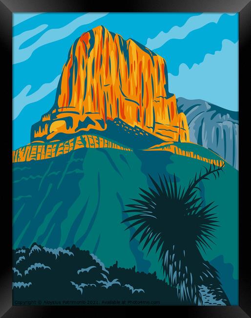 Guadalupe Mountains National Park with El Capitan Peak Texas United States WPA Poster Art Color Framed Print by Aloysius Patrimonio