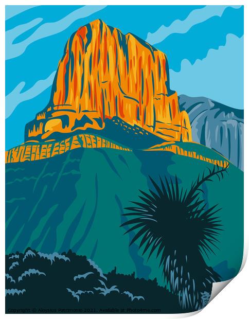 Guadalupe Mountains National Park with El Capitan Peak Texas United States WPA Poster Art Color Print by Aloysius Patrimonio