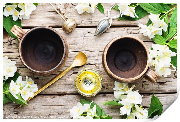 Jasmine tea with jasmine flower Print by Mykola Lunov Mykola