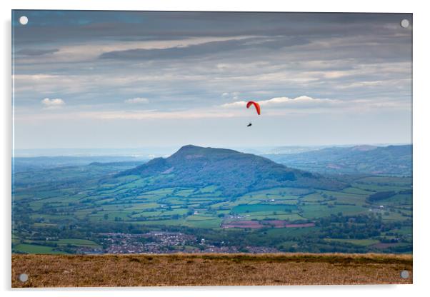 Paragliding over Abergavenny Acrylic by Leighton Collins