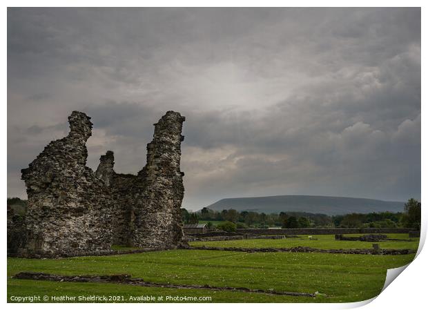 Pendle Hill from Sawley Abbey, Lancashire Print by Heather Sheldrick