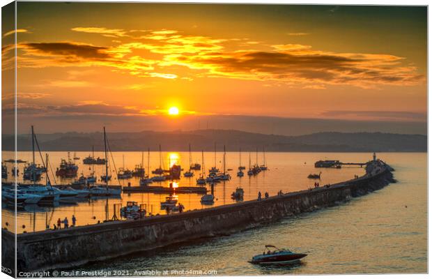 Golden Hour on Brixham Breakwater Canvas Print by Paul F Prestidge