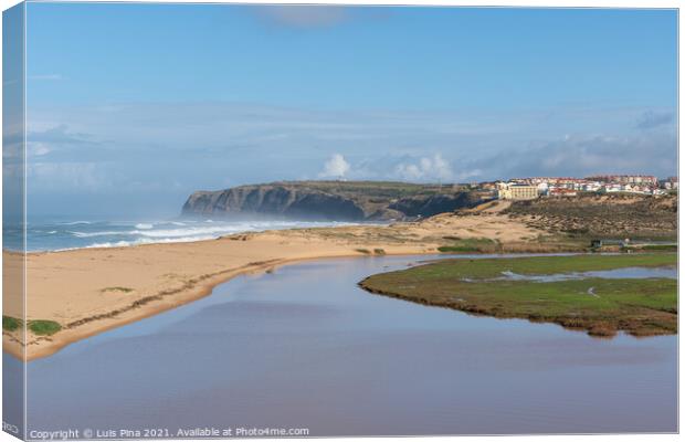Praia da Foz do Sizandro beach in Torres Vedras, Portugal Canvas Print by Luis Pina