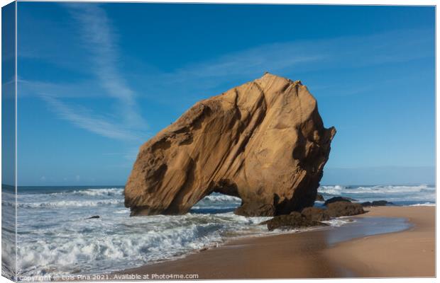 Praia de Santa Cruz beach rock boulder, in Torres Vedras, Portugal Canvas Print by Luis Pina