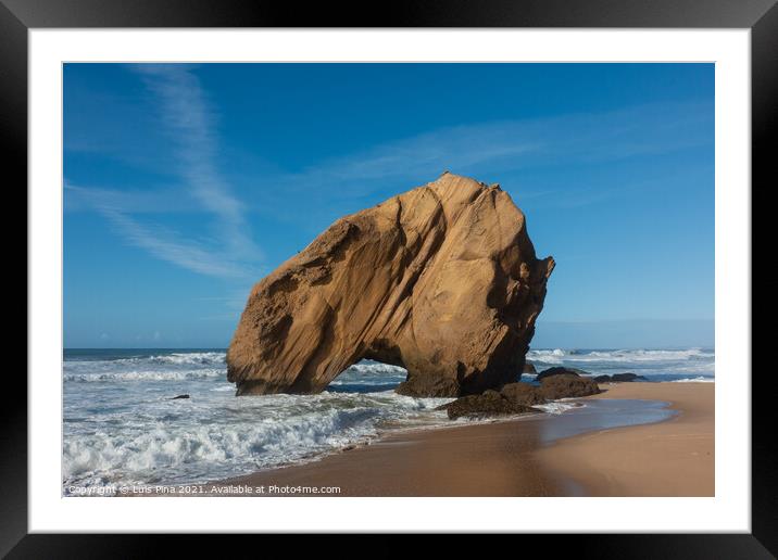 Praia de Santa Cruz beach rock boulder, in Torres Vedras, Portugal Framed Mounted Print by Luis Pina