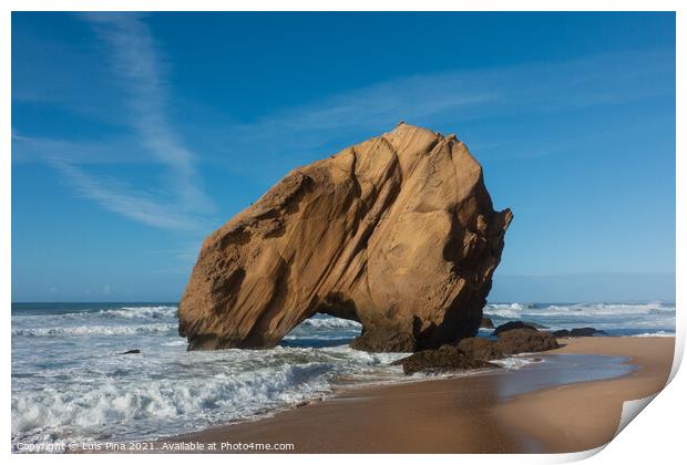 Praia de Santa Cruz beach rock boulder, in Torres Vedras, Portugal Print by Luis Pina