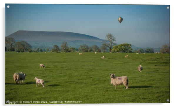Hot Air Balloon ride over Pendle Hill Acrylic by Richard Perks