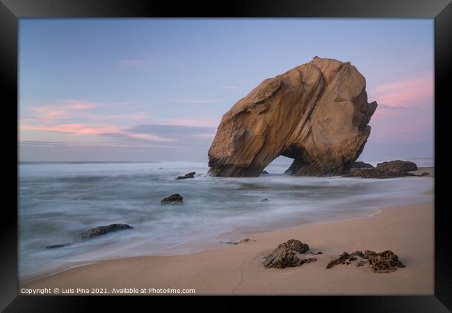 Praia de Santa Cruz beach in Portugal at sunset Framed Print by Luis Pina