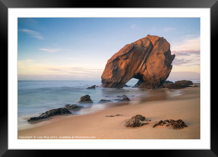 Praia de Santa Cruz beach in Portugal at sunset Framed Mounted Print by Luis Pina