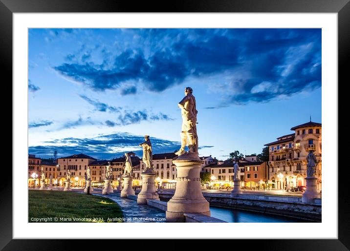Row of illuminated statues in Padova Framed Mounted Print by Maria Vonotna