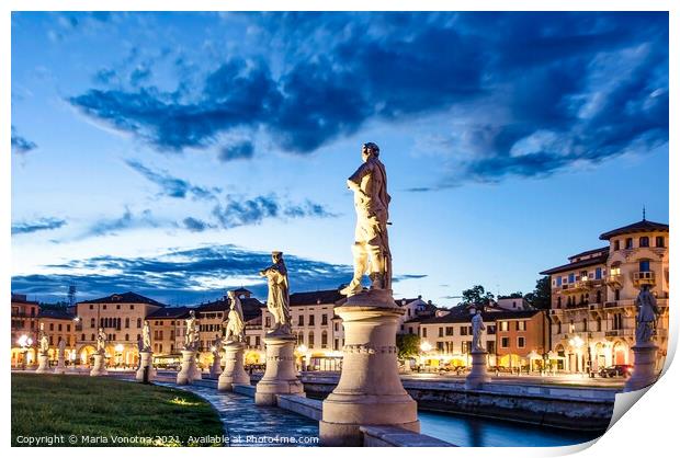 Row of illuminated statues in Padova Print by Maria Vonotna