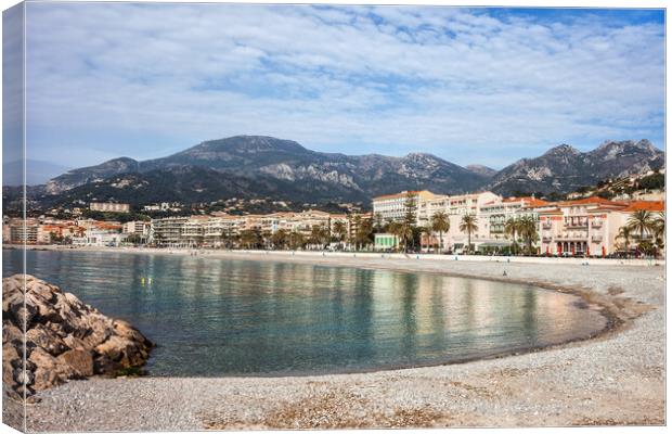 Beach and Sea Bay in Menton Town in France Canvas Print by Artur Bogacki