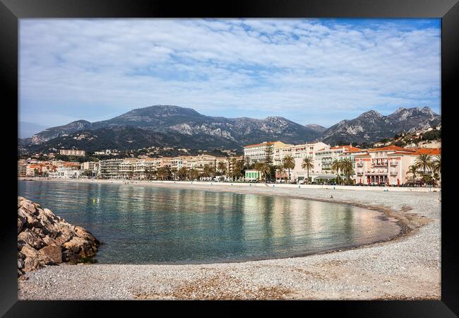 Beach and Sea Bay in Menton Town in France Framed Print by Artur Bogacki