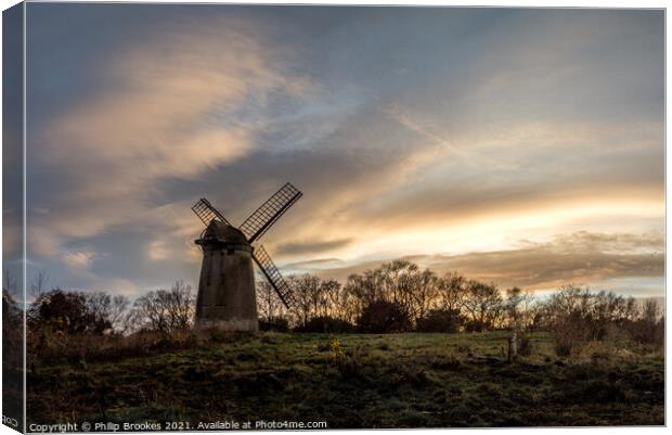 Bidston Windmill Sunset Canvas Print by Philip Brookes