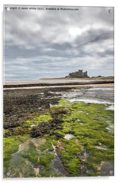 Bamburgh Castle at low tide Acrylic by Kevin White