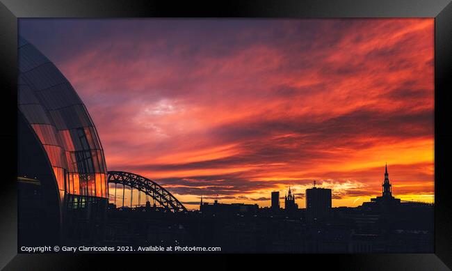 A Newcastle Skyline Sunset Framed Print by Gary Clarricoates
