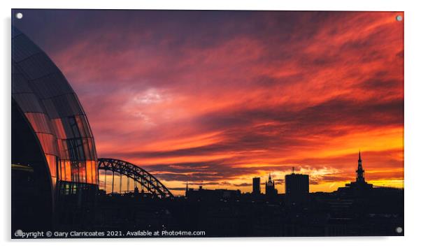 A Newcastle Skyline Sunset Acrylic by Gary Clarricoates