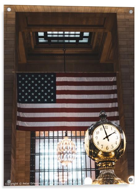 Grand Central Station in New York City - Iconic Clock and USA Flag Acrylic by Peter Greenway