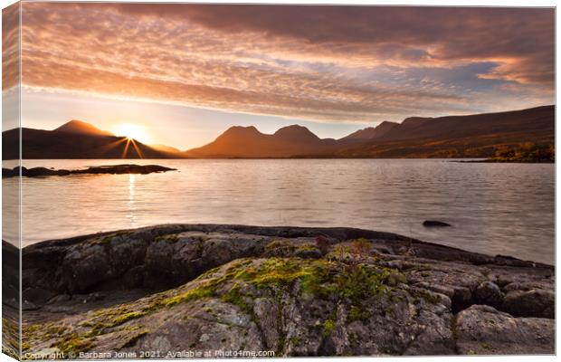 Loch Bad a Ghaill, Inverpolly Sunrise Scotland Canvas Print by Barbara Jones