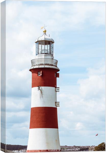 Lighthouse At Plymouth Hoe, Devon Canvas Print by Peter Greenway