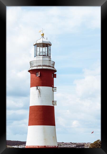 Lighthouse At Plymouth Hoe, Devon Framed Print by Peter Greenway