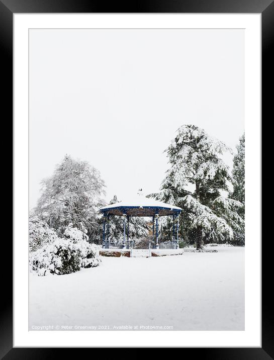 The Band Stand In Garth Park In The Snow, Bicester Framed Mounted Print by Peter Greenway