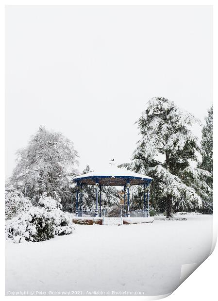 The Band Stand In Garth Park In The Snow, Bicester Print by Peter Greenway