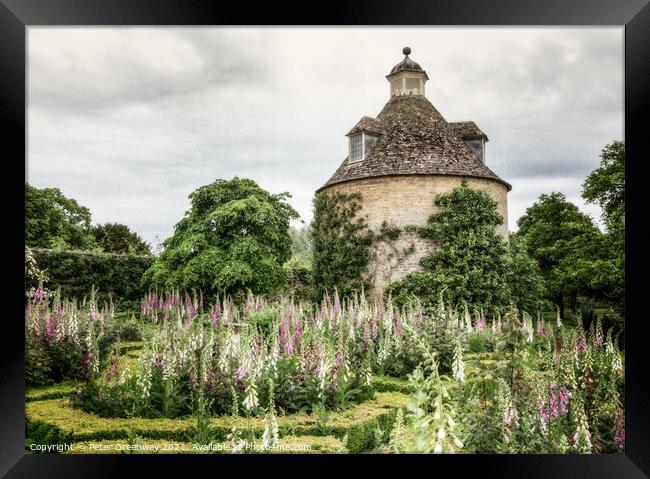 Foxgloves & Dovecote In The Walled Garden At Rouse Framed Print by Peter Greenway