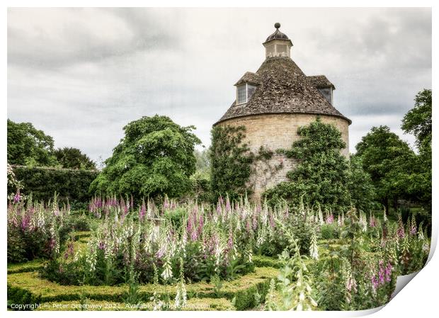 Foxgloves & Dovecote In The Walled Garden At Rouse Print by Peter Greenway