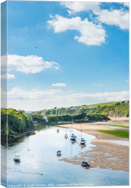 Boats on the River Avon at Bantham, South Devon Canvas Print by Justin Foulkes