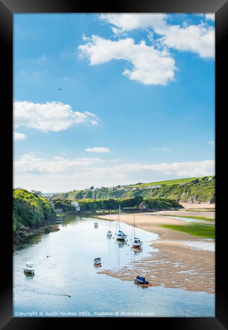 Boats on the River Avon at Bantham, South Devon Framed Print by Justin Foulkes