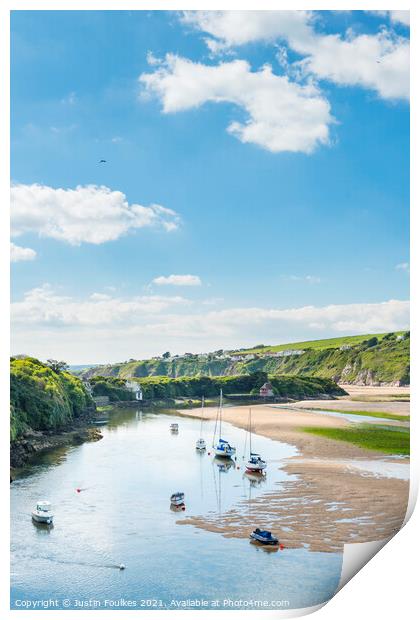 Boats on the River Avon at Bantham, South Devon Print by Justin Foulkes