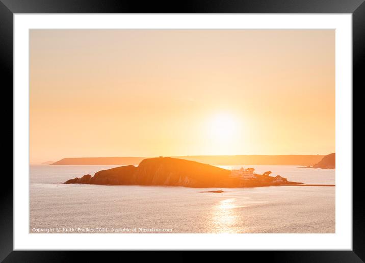 Burgh Island at sunset, Devon Framed Mounted Print by Justin Foulkes